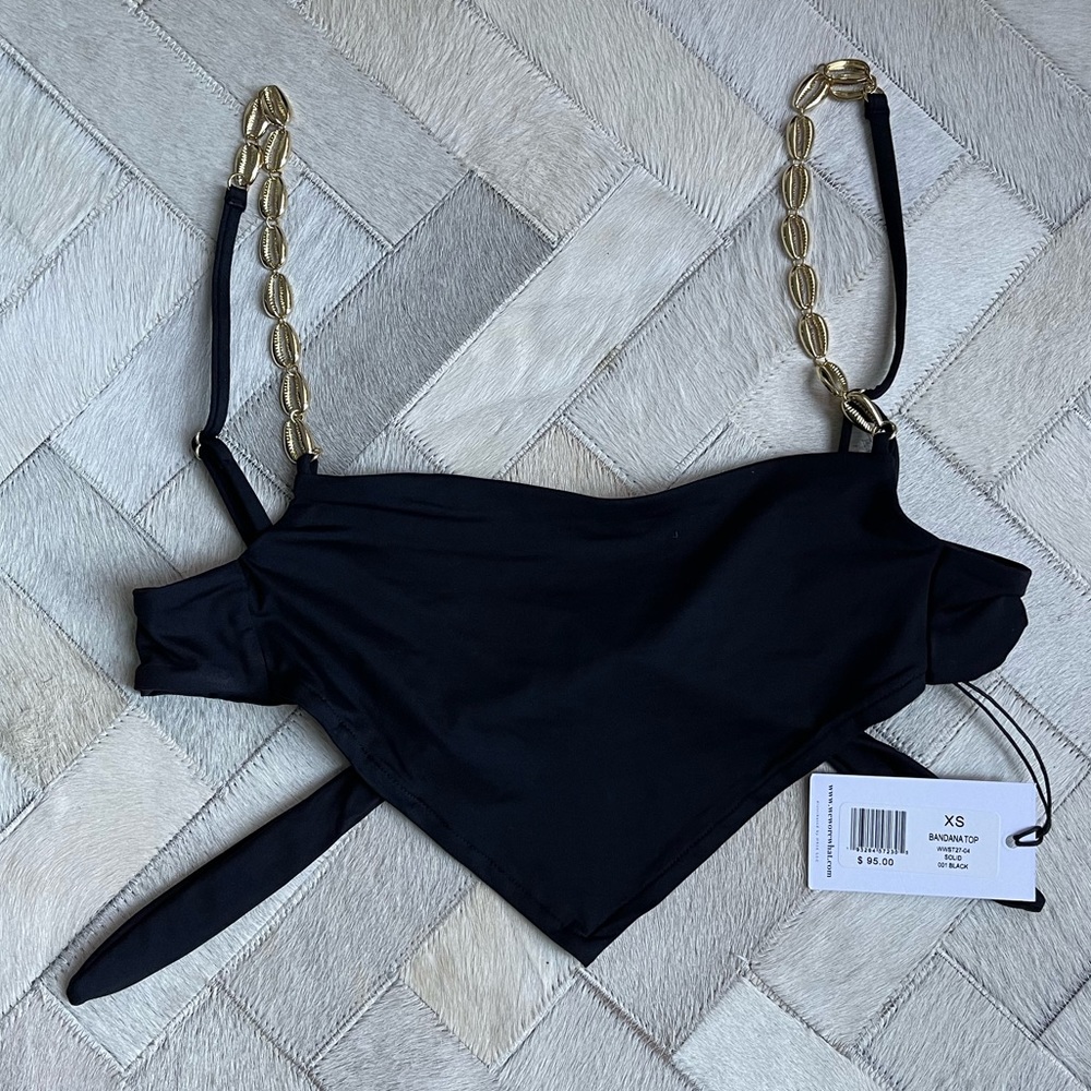 WeWoreWhat Black Bandana Top with Gold Shell Straps Size XS (NWT)